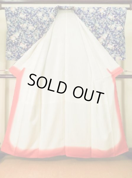 画像2: K0317M Mint  小紋 女性用着物 雪輪柄 シルク（正絹）   青, 菊 【中古】 【USED】 【リサイクル】 ★★★★★ (2)