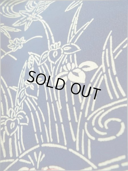 画像14: K0317O  付下げ 女性用着物  シルク（正絹）   青, 花 【中古】 【USED】 【リサイクル】 ★★★☆☆ (14)