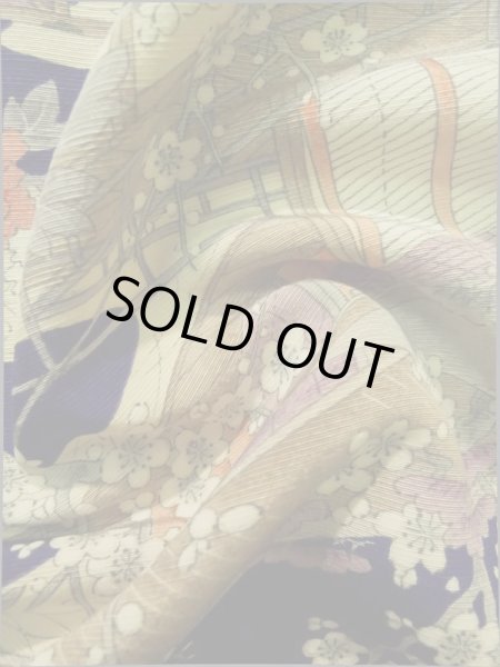 画像13: K0317Q  小紋 女性用着物  シルク(正絹)   青, ぼたん 【中古】 【USED】 【リサイクル】 ★★★☆☆ (13)