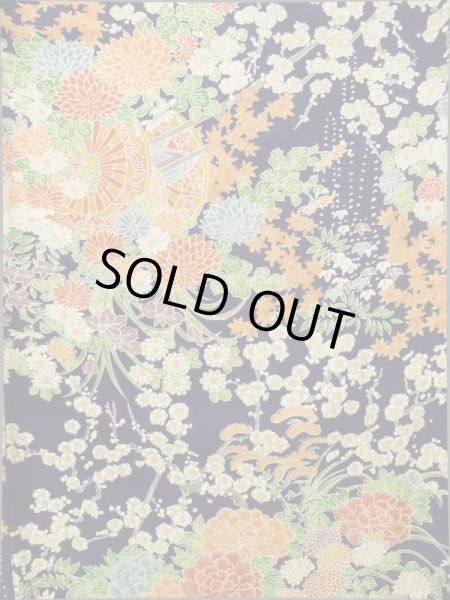 画像3: K0317R  小紋 女性用着物 花車 シルク（正絹）   藍, ぼたん 【中古】 【USED】 【リサイクル】 ★★★★☆ (3)