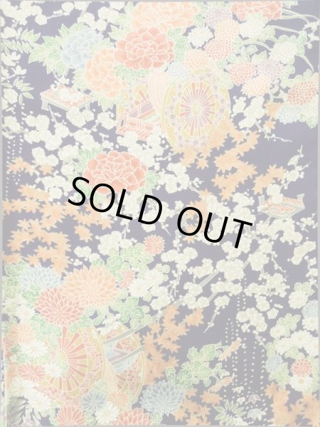 画像4: K0317R  小紋 女性用着物 花車 シルク（正絹）   藍, ぼたん 【中古】 【USED】 【リサイクル】 ★★★★☆ (4)