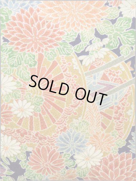 画像5: K0317R  小紋 女性用着物 花車 シルク（正絹）   藍, ぼたん 【中古】 【USED】 【リサイクル】 ★★★★☆ (5)