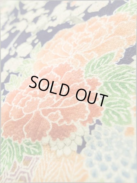 画像10: K0317R  小紋 女性用着物 花車 シルク（正絹）   藍, ぼたん 【中古】 【USED】 【リサイクル】 ★★★★☆ (10)