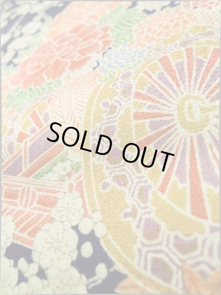 画像11: K0317R  小紋 女性用着物 花車 シルク（正絹）   藍, ぼたん 【中古】 【USED】 【リサイクル】 ★★★★☆ (11)