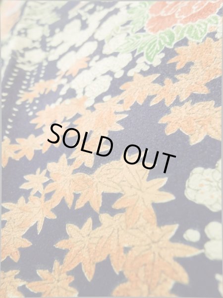 画像12: K0317R  小紋 女性用着物 花車 シルク（正絹）   藍, ぼたん 【中古】 【USED】 【リサイクル】 ★★★★☆ (12)