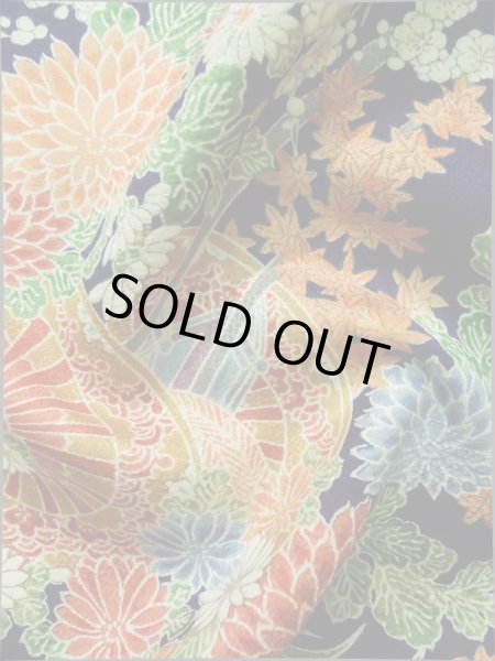 画像13: K0317R  小紋 女性用着物 花車 シルク（正絹）   藍, ぼたん 【中古】 【USED】 【リサイクル】 ★★★★☆ (13)