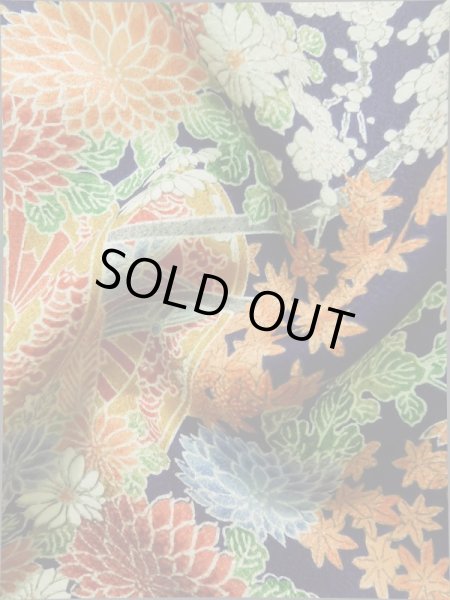 画像14: K0317R  小紋 女性用着物 花車 シルク（正絹）   藍, ぼたん 【中古】 【USED】 【リサイクル】 ★★★★☆ (14)