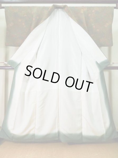 画像2: K0317Y Mint  小紋 女性用着物  シルク(正絹)   ブラウン(茶色), 花 【中古】 【USED】 【リサイクル】 ★★★★☆ (2)