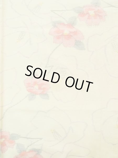 画像4: K0324K  紬 女性用着物  シルク(正絹)   オフ ホワイト, 椿 【中古】 【USED】 【リサイクル】 ★★★★☆ (4)