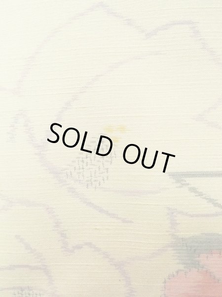 画像7: K0324K  紬 女性用着物  シルク(正絹)   オフ ホワイト, 椿 【中古】 【USED】 【リサイクル】 ★★★★☆ (7)