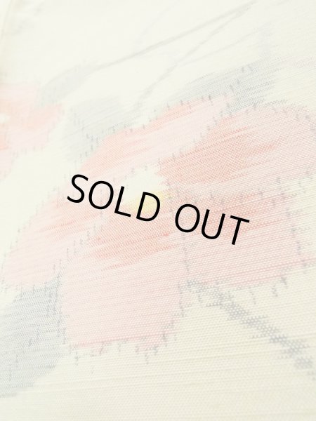 画像10: K0324K  紬 女性用着物  シルク(正絹)   オフ ホワイト, 椿 【中古】 【USED】 【リサイクル】 ★★★★☆ (10)