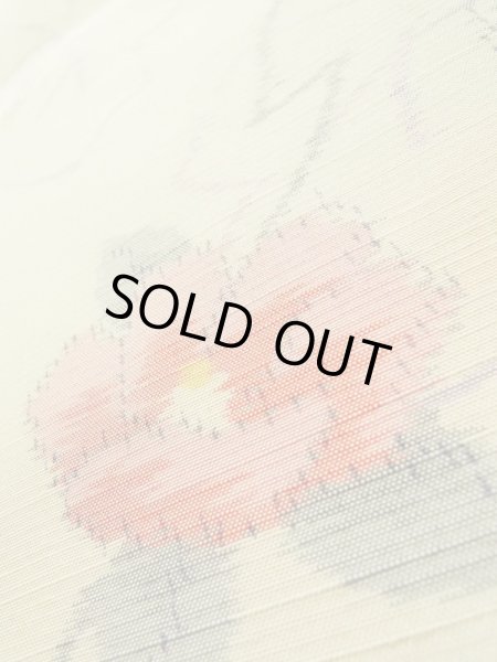 画像11: K0324K  紬 女性用着物  シルク(正絹)   オフ ホワイト, 椿 【中古】 【USED】 【リサイクル】 ★★★★☆ (11)