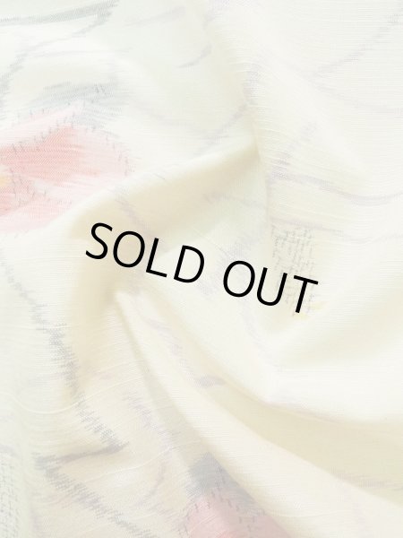 画像13: K0324K  紬 女性用着物  シルク(正絹)   オフ ホワイト, 椿 【中古】 【USED】 【リサイクル】 ★★★★☆ (13)