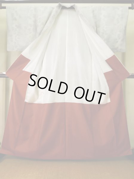 画像2: K0324U Mint  紬 女性用着物  シルク（正絹） ヘザー（杢）  グレー（灰色）, 花 【中古】 【USED】 【リサイクル】 ★★★★☆ (2)