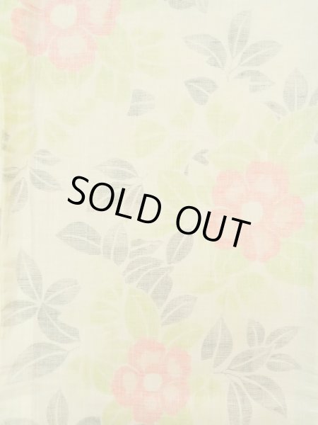 画像3: K0407B Mint  夏物 女性用着物 小地谷縮 麻 淡い 薄い 黄緑色, 花 【中古】 【USED】 【リサイクル】 ★★★★☆ (3)