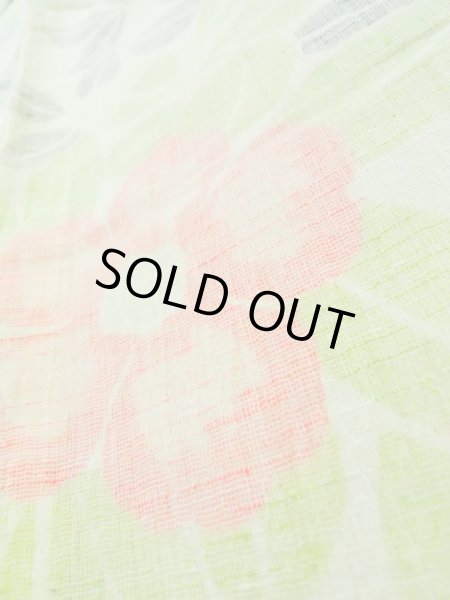 画像10: K0407B Mint  夏物 女性用着物 小地谷縮 麻 淡い 薄い 黄緑色, 花 【中古】 【USED】 【リサイクル】 ★★★★☆ (10)