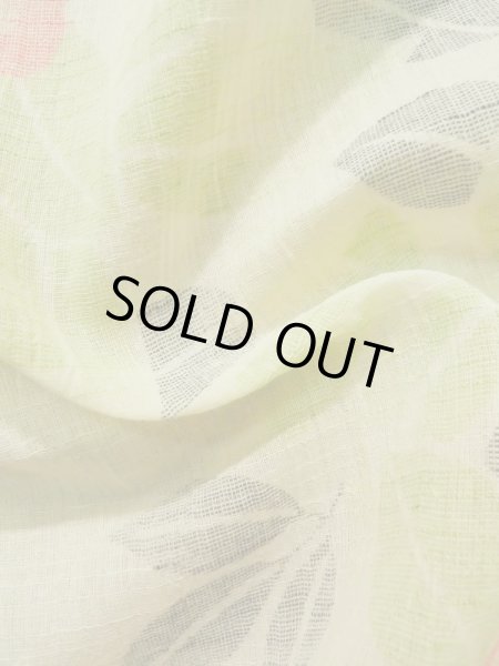 画像11: K0407B Mint  夏物 女性用着物 小地谷縮 麻 淡い 薄い 黄緑色, 花 【中古】 【USED】 【リサイクル】 ★★★★☆ (11)