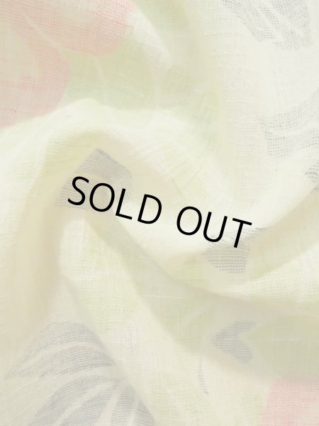 画像12: K0407B Mint  夏物 女性用着物 小地谷縮 麻 淡い 薄い 黄緑色, 花 【中古】 【USED】 【リサイクル】 ★★★★☆ (12)