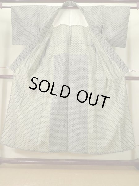 画像2: K0407N Mint  単衣 女性用着物  ウール   青, 花 【中古】 【USED】 【リサイクル】 ★★★★☆ (2)