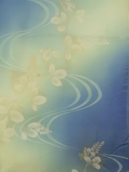 画像5: K0408D  夏物 女性用着物  シルク（正絹）   オフ　ホワイト, 葉 【中古】 【USED】 【リサイクル】 ★☆☆☆☆ (5)