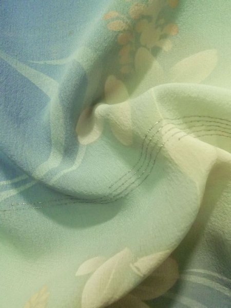 画像12: K0408D  夏物 女性用着物  シルク（正絹）   オフ　ホワイト, 葉 【中古】 【USED】 【リサイクル】 ★☆☆☆☆ (12)