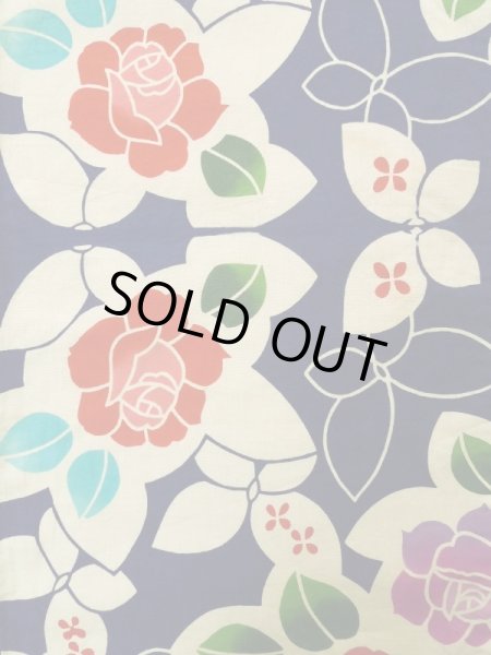 画像5: K0414C  注染浴衣 女性用着物 1960-1970年代 綿   藍, バラ 【中古】 【USED】 【リサイクル】 ★★☆☆☆ (5)