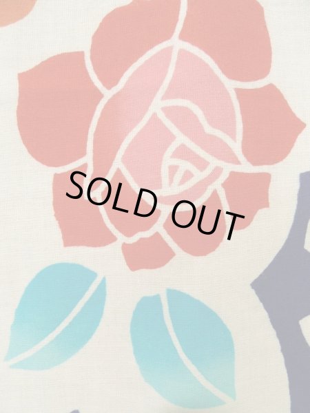 画像8: K0414C  注染浴衣 女性用着物 1960-1970年代 綿   藍, バラ 【中古】 【USED】 【リサイクル】 ★★☆☆☆ (8)