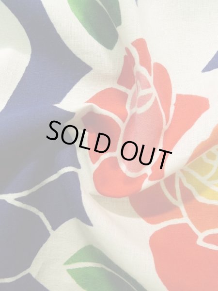 画像13: K0414C  注染浴衣 女性用着物 1960-1970年代 綿   藍, バラ 【中古】 【USED】 【リサイクル】 ★★☆☆☆ (13)