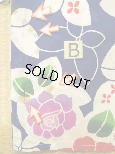 画像16: K0414C  注染浴衣 女性用着物 1960-1970年代 綿   藍, バラ 【中古】 【USED】 【リサイクル】 ★★☆☆☆ (16)