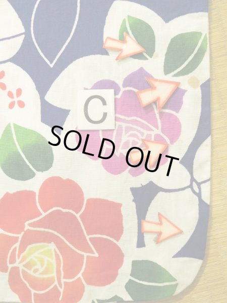 画像17: K0414C  注染浴衣 女性用着物 1960-1970年代 綿   藍, バラ 【中古】 【USED】 【リサイクル】 ★★☆☆☆ (17)