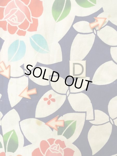 画像18: K0414C  注染浴衣 女性用着物 1960-1970年代 綿   藍, バラ 【中古】 【USED】 【リサイクル】 ★★☆☆☆ (18)