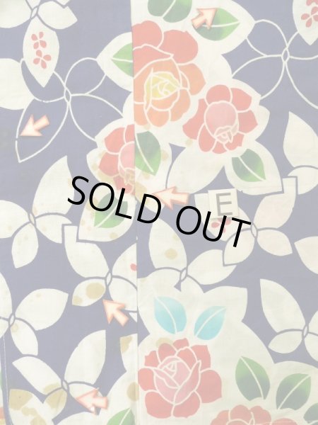 画像19: K0414C  注染浴衣 女性用着物 1960-1970年代 綿   藍, バラ 【中古】 【USED】 【リサイクル】 ★★☆☆☆ (19)