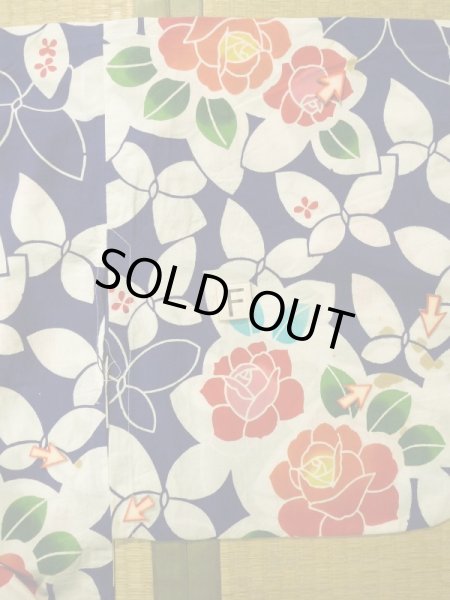 画像20: K0414C  注染浴衣 女性用着物 1960-1970年代 綿   藍, バラ 【中古】 【USED】 【リサイクル】 ★★☆☆☆ (20)