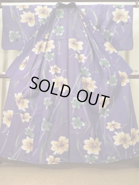 画像2: K0414H  浴衣(海外製) 女性用着物  綿   紫, 花 【中古】 【USED】 【リサイクル】 ★★★☆☆ (2)