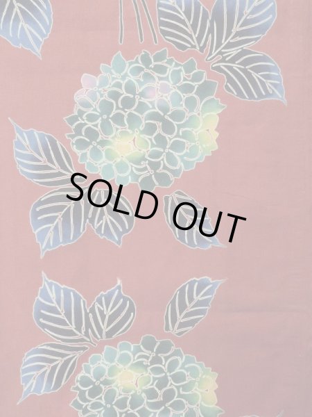 画像4: K0414J  注染浴衣 女性用着物 紫陽花 綿   赤,  【中古】 【USED】 【リサイクル】 ★★★★☆ (4)