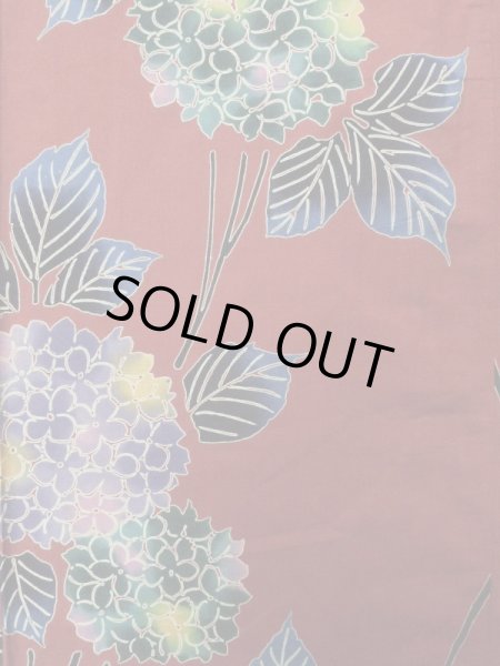 画像5: K0414J  注染浴衣 女性用着物 紫陽花 綿   赤,  【中古】 【USED】 【リサイクル】 ★★★★☆ (5)