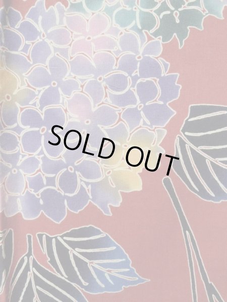 画像6: K0414J  注染浴衣 女性用着物 紫陽花 綿   赤,  【中古】 【USED】 【リサイクル】 ★★★★☆ (6)