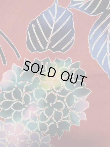 画像7: K0414J  注染浴衣 女性用着物 紫陽花 綿   赤,  【中古】 【USED】 【リサイクル】 ★★★★☆ (7)