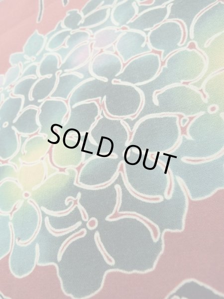 画像9: K0414J  注染浴衣 女性用着物 紫陽花 綿   赤,  【中古】 【USED】 【リサイクル】 ★★★★☆ (9)