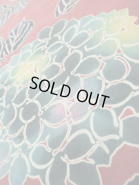 画像11: K0414J  注染浴衣 女性用着物 紫陽花 綿   赤,  【中古】 【USED】 【リサイクル】 ★★★★☆ (11)