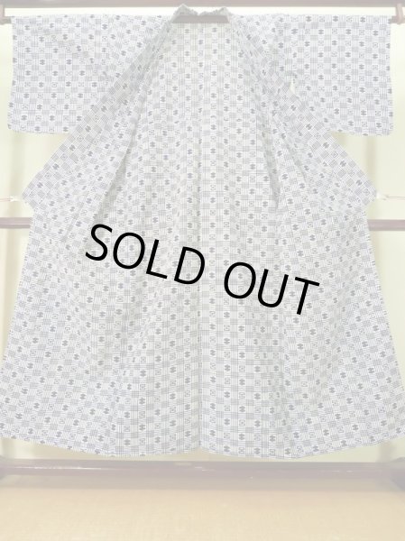 画像2: K0414Q Mint  浴衣(日本製) 女性用着物  綿   藍, 線 【中古】 【USED】 【リサイクル】 ★★★★☆ (2)