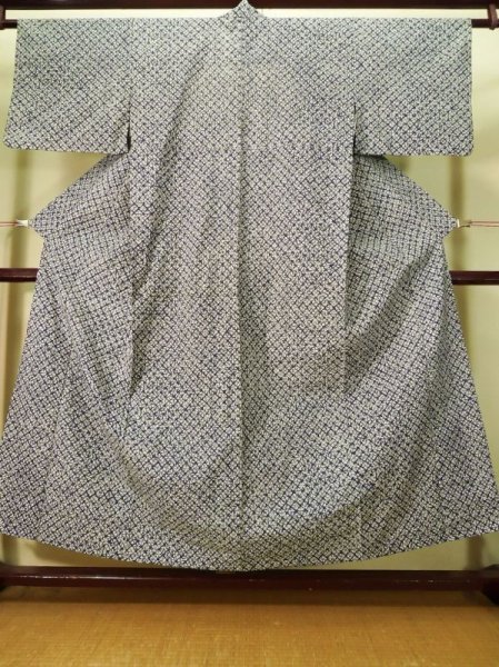画像1: K0414T  浴衣（日本製） 女性用着物 1960-1970年代 綿   藍, 抽象的模様 【中古】 【USED】 【リサイクル】 ★★★☆☆ (1)