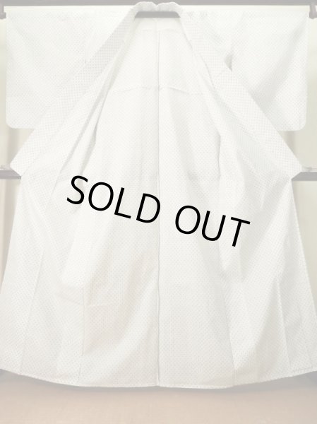 画像2: K0414W  単衣 女性用着物  麻   白, 幾何学模様 【中古】 【USED】 【リサイクル】 ★★★☆☆ (2)