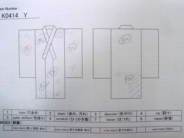 画像14: K0414Y  浴衣(日本製) 女性用着物 1960-1970年代 綿   藍, あやめ 【中古】 【USED】 【リサイクル】 ★★☆☆☆ (14)