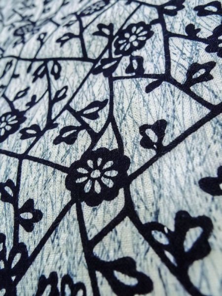 画像9: K0415A  浴衣(日本製) 女性用着物 1960-1970年代 綿   青, 花 【中古】 【USED】 【リサイクル】 ★★★☆☆ (9)