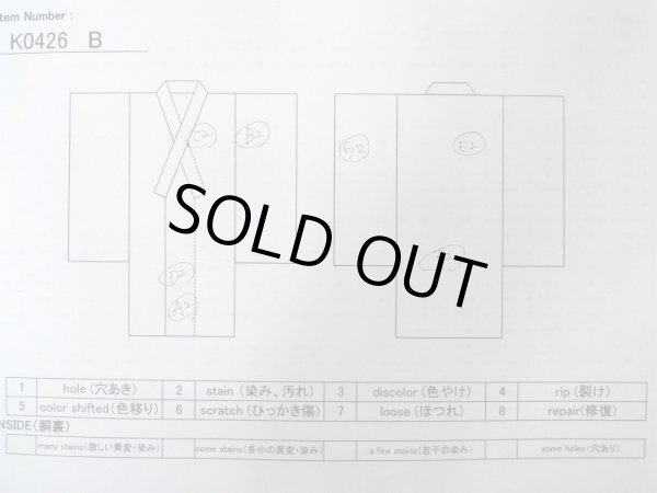 画像14: K0426B  浴衣(日本製) 女性用着物 1960〜1970年代 綿 淡い  オレンジ, バラ 【中古】 【USED】 【リサイクル】 ★★★☆☆ (14)