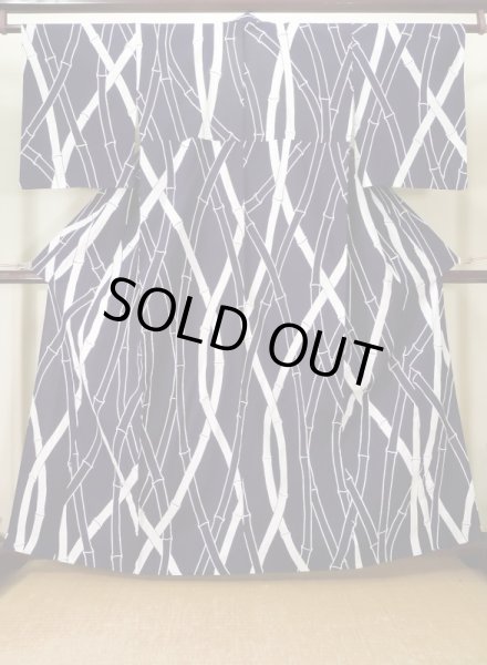 画像1: K0426R  浴衣（日本製） 女性用着物 1960〜1970年代 綿   藍, 竹 【中古】 【USED】 【リサイクル】 ★★★☆☆ (1)