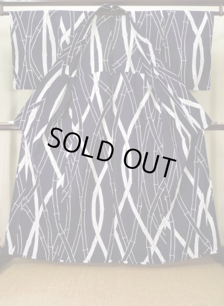 画像2: K0426R  浴衣（日本製） 女性用着物 1960〜1970年代 綿   藍, 竹 【中古】 【USED】 【リサイクル】 ★★★☆☆ (2)