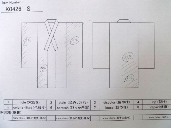 画像14: K0426S  浴衣(日本製) 女性用着物 1960〜1970年代 綿   藍, 蝶々 【中古】 【USED】 【リサイクル】 ★★☆☆☆ (14)