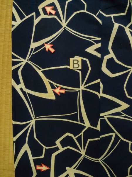 画像16: K0426S  浴衣(日本製) 女性用着物 1960〜1970年代 綿   藍, 蝶々 【中古】 【USED】 【リサイクル】 ★★☆☆☆ (16)